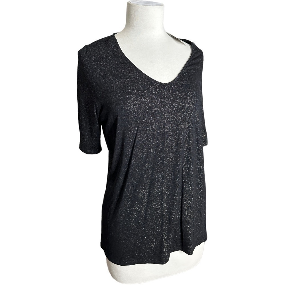 NWT Torrid Stretchy Black Gold Sparkle V-Neck Top 16